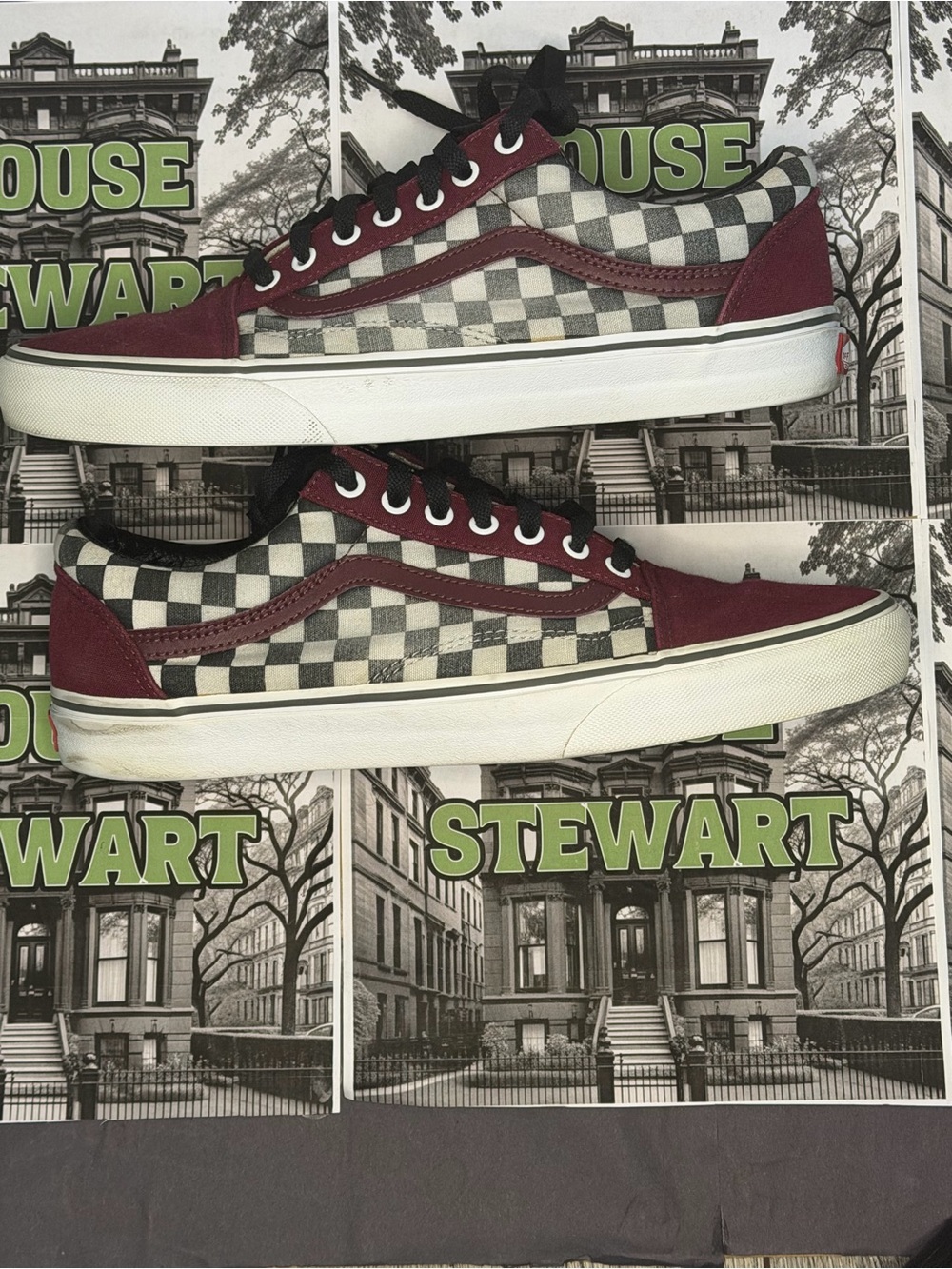 Vans Checkerboard Low Top Sneakers in Burgundy and Black/White